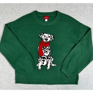Dalmatian Dog Sweater Womens L Soft Scarf Christmas Holiday Puppy Boxy Preppy